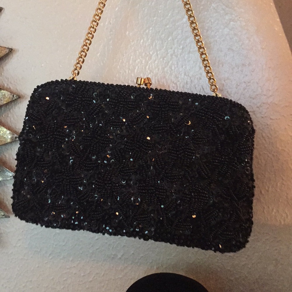 Vintage black beaded handbag